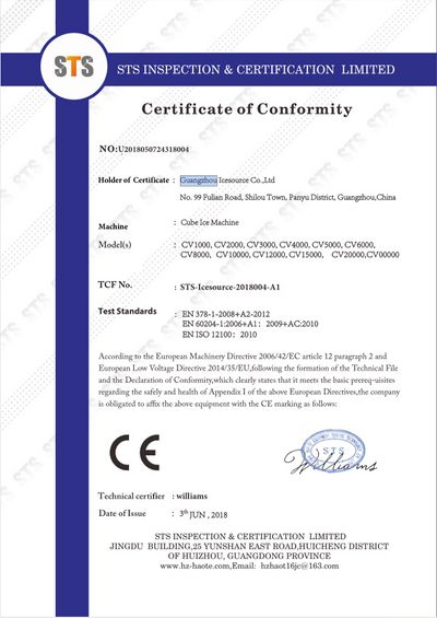 Certification CE pour la machine à glace en bloc